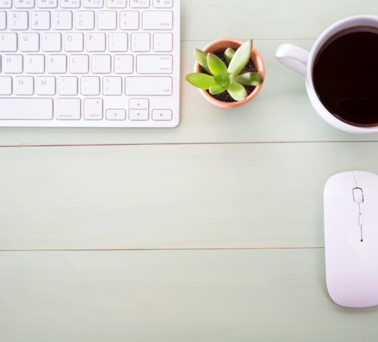 Neat workstation on a wooden desk